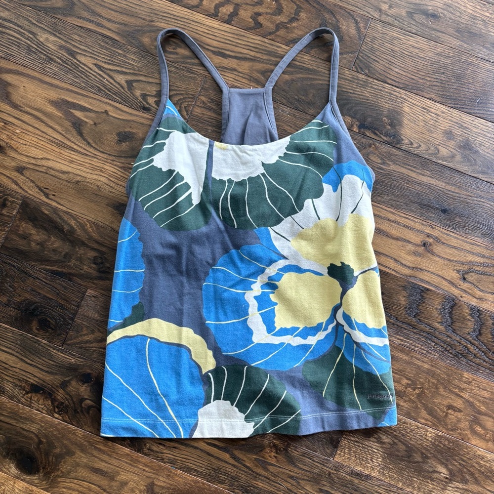 Patagonia Floral Racerback Tank Top in Blue and Gray